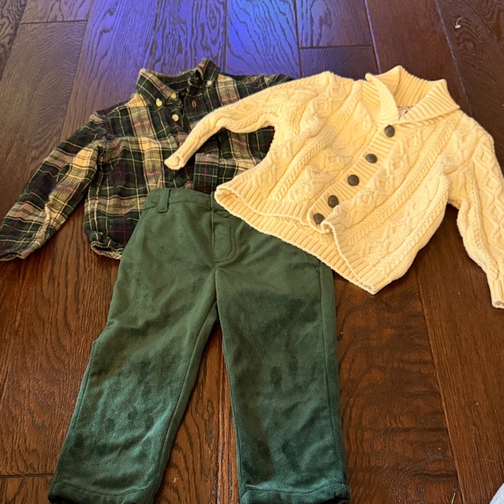 Polo by Ralph Lauren Plaid Shirt and Cream Cardigan Set